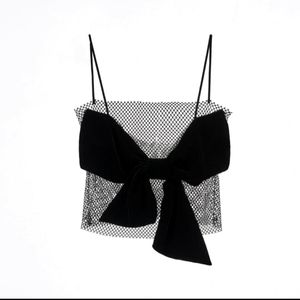 NWTs zara mesh rhinestone bow top sz M-L
